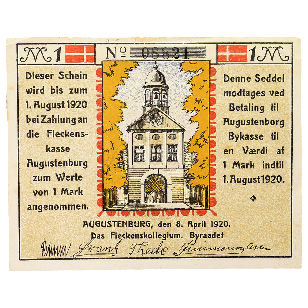 Banconote, Germania, Augustenburg Stadt, 1 Mark, Eglise, 1920, 1921-10-15, SPL