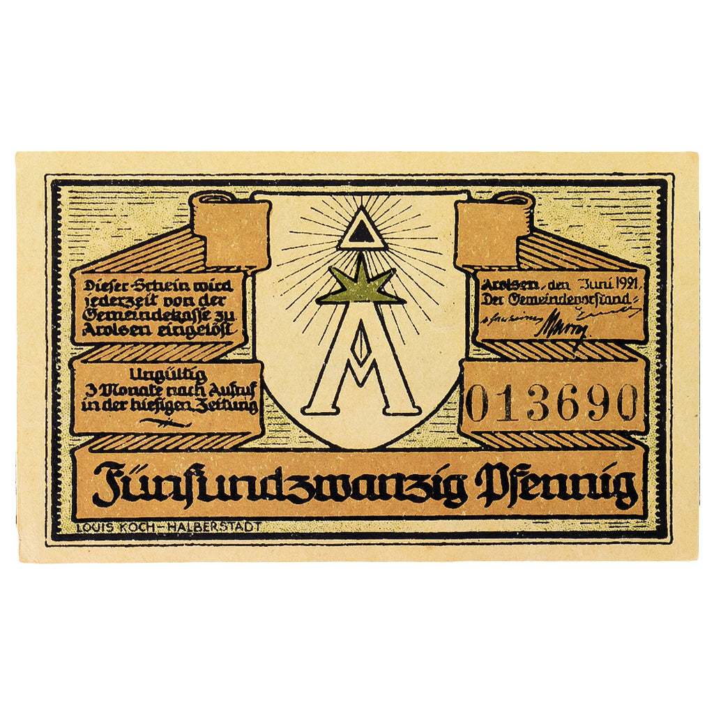 Banconote, Germania, Arolsen, 25 Pfennig, paysage 1, 1921, 1921-06-01, SPL