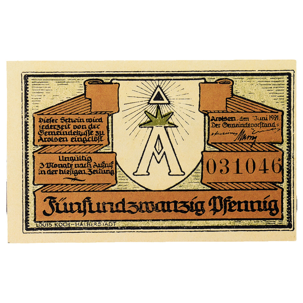 Banconote, Germania, Arolsen, 25 Pfennig, paysage 4, 1921, 1921-06-01, SPL