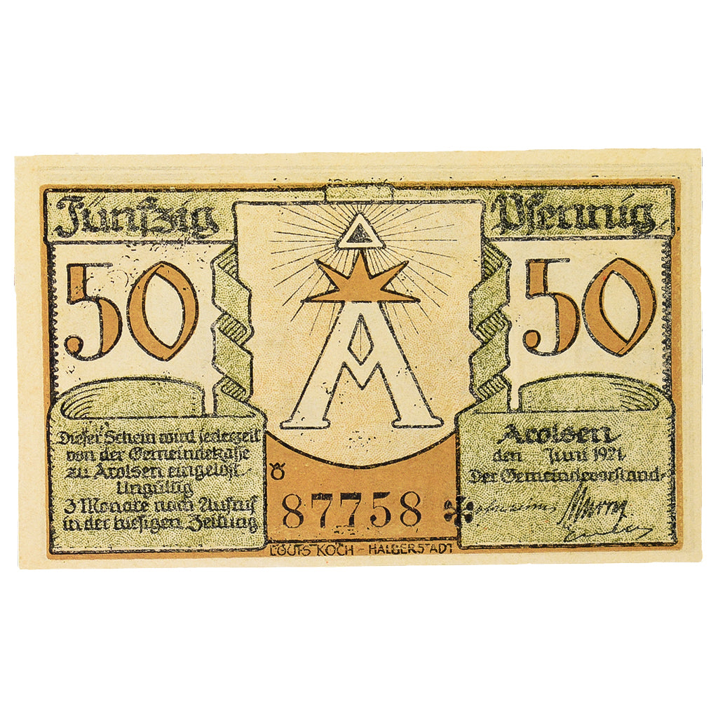 Banconote, Germania, Arolsen, 50 Pfennig, Maison, 1921, 1921-06-01, SPL