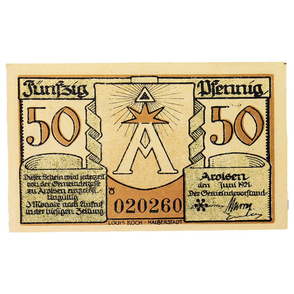 Banconote, Germania, Arolsen, 50 Pfennig, maison 1, 1921, 1921-06-01, SPL
