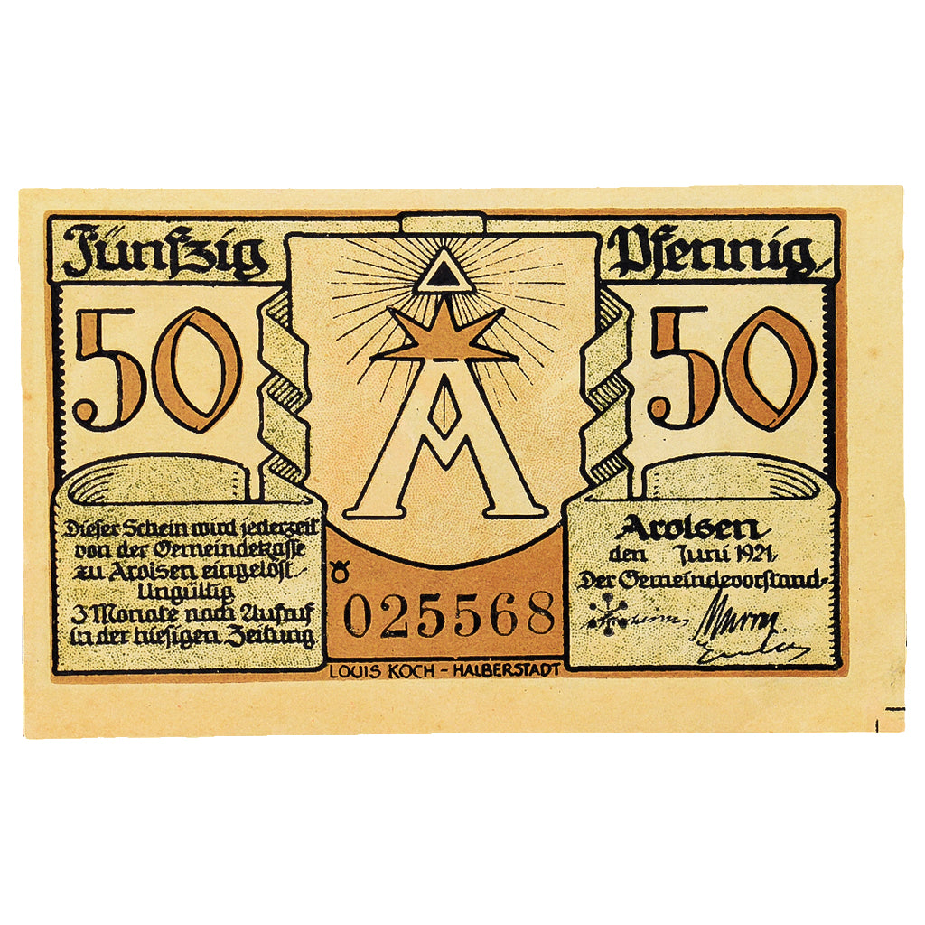 Geldschein, Deutschland, Arolsen, 50 Pfennig, maison 2, 1921, 1921-06-01, VZ+