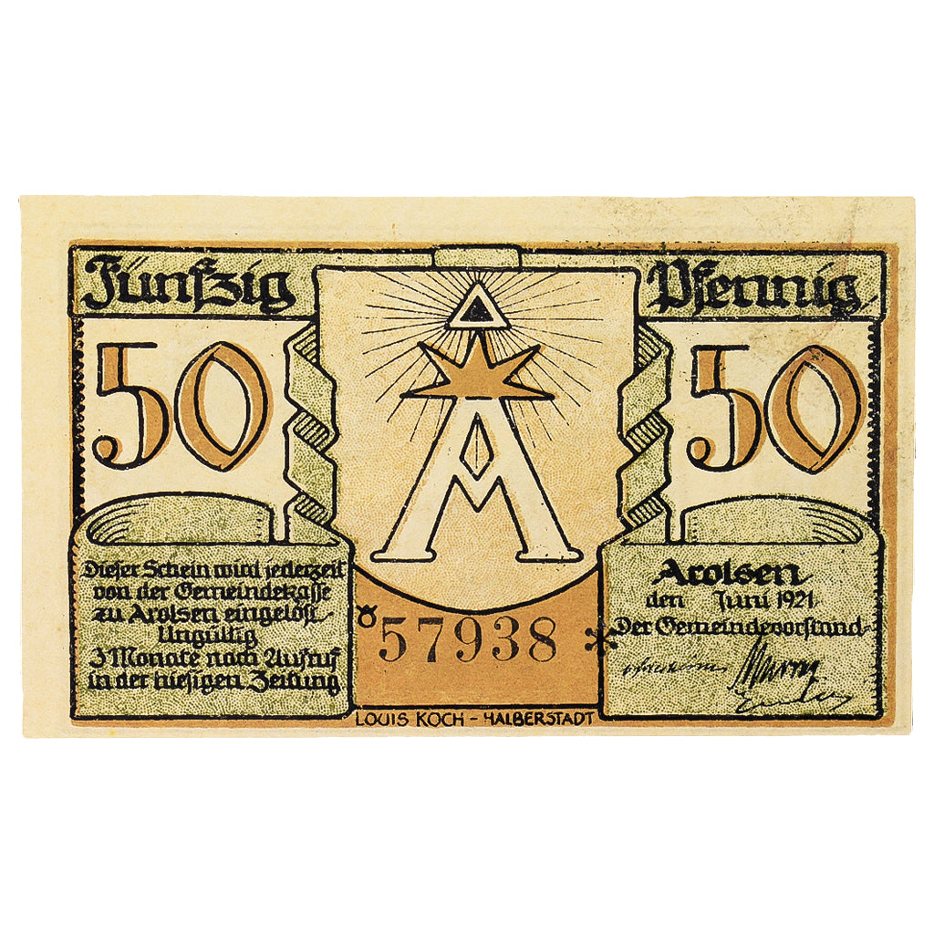 Geldschein, Deutschland, Arolsen, 50 Pfennig, maison 3, 1921, 1921-06-01, VZ+