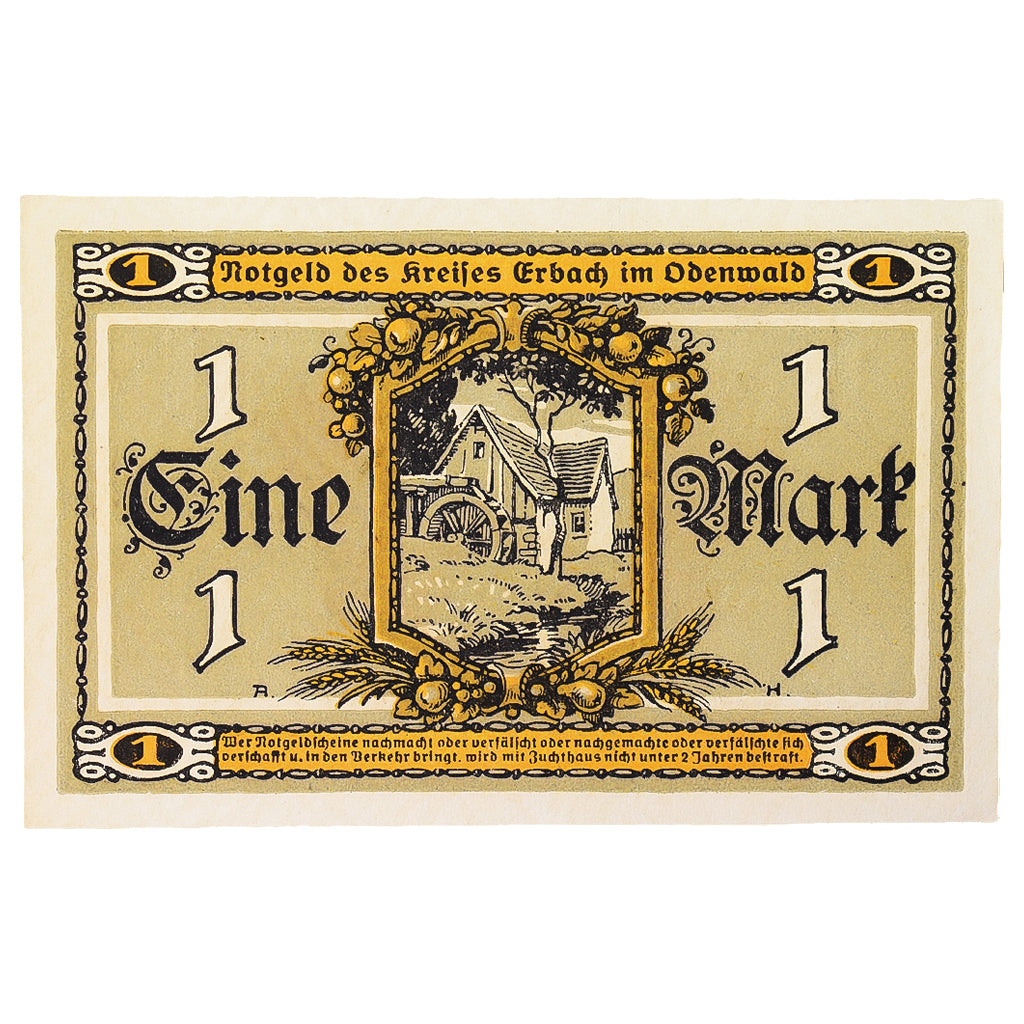Banknot, Niemcy, Erbach im oderwald, 1 Mark, personnage 1, 1918, UNC(63)
