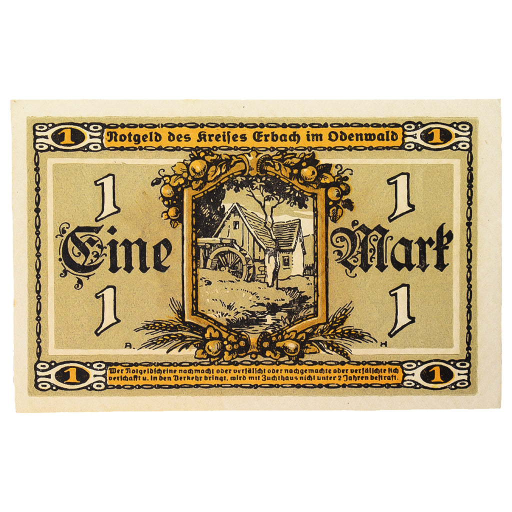 Geldschein, Deutschland, Erbach im oderwald, 1 Mark, personnage 3, 1918, UNZ-