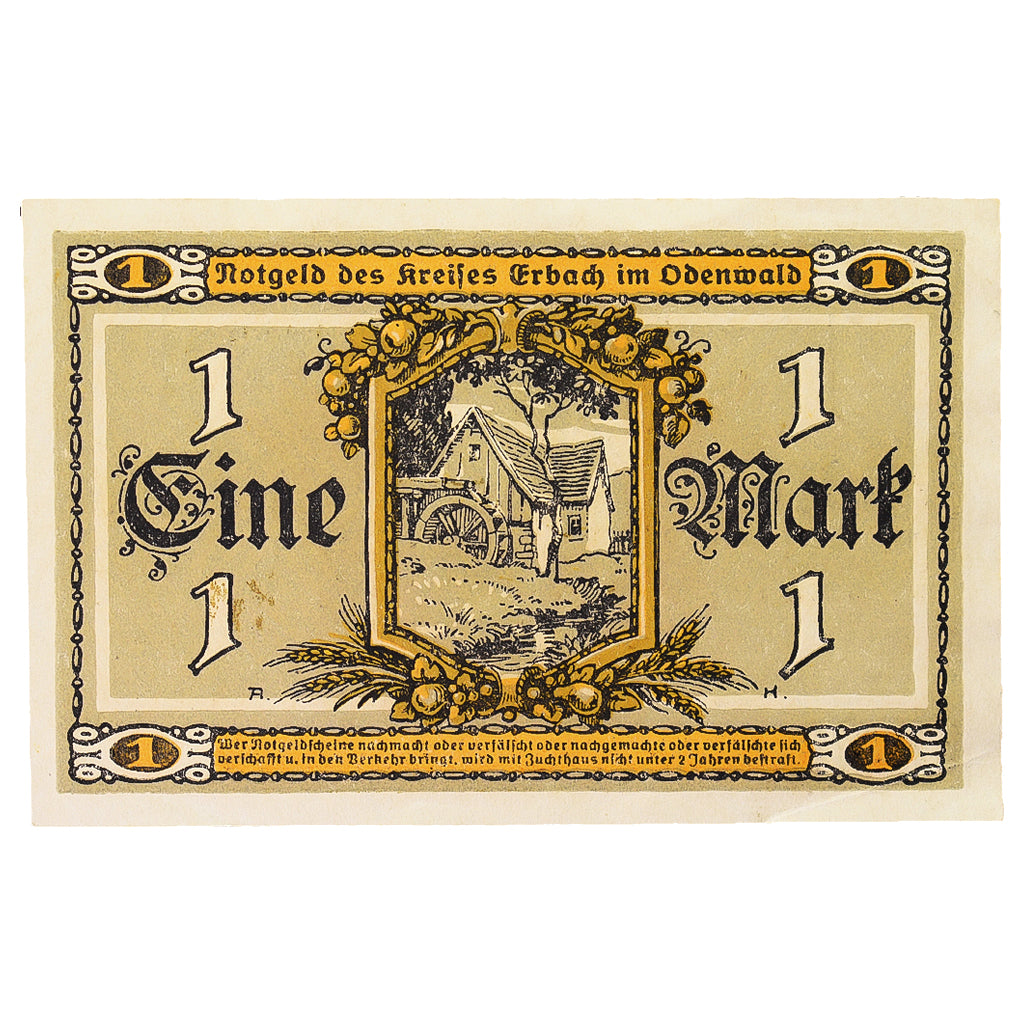 Banconote, Germania, Erbach im oderwald, 1 Mark, personnage 7, 1918, SPL