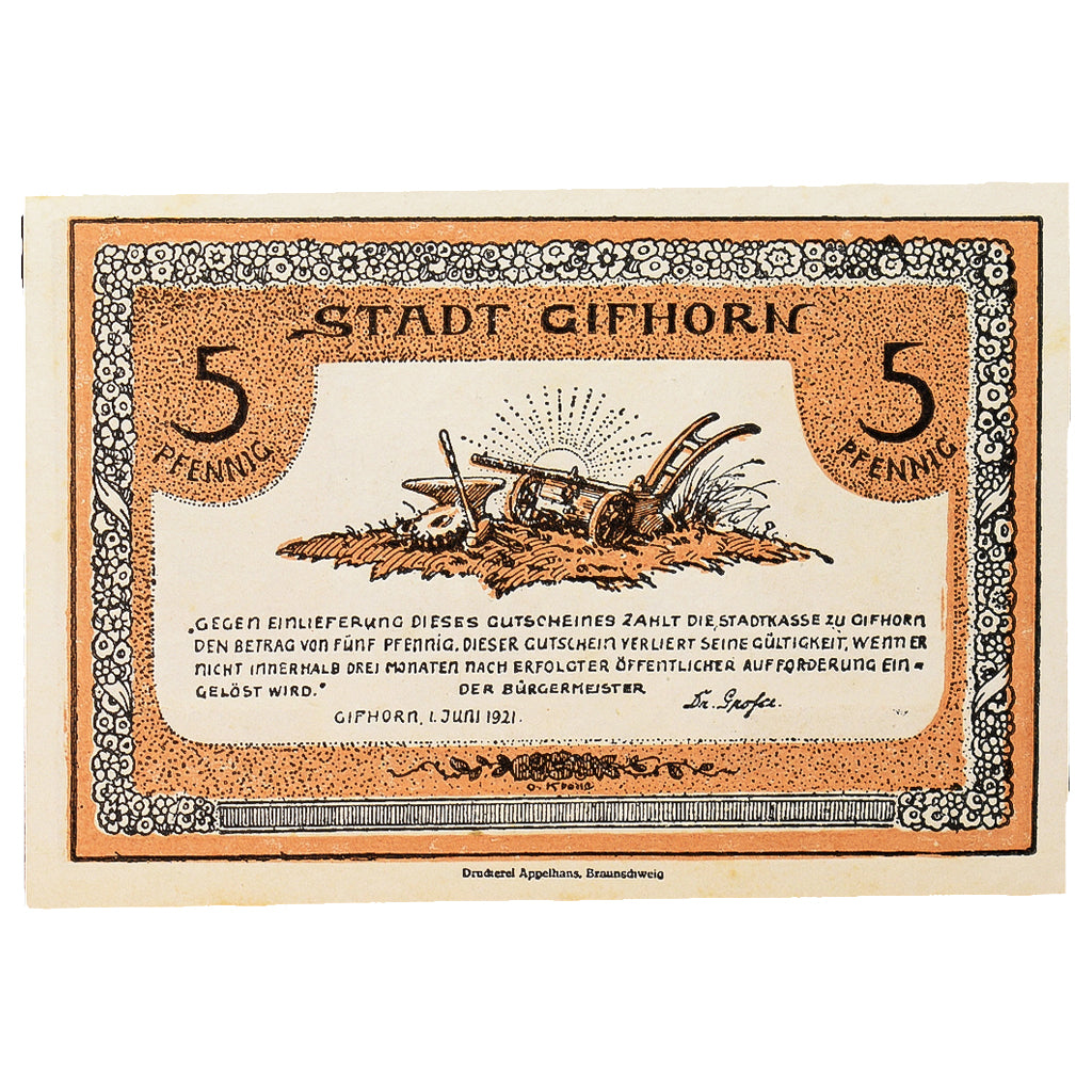 Geldschein, Deutschland, Gifhorn, 5 Pfennig, personnage 1, 1921, 1921-06-01