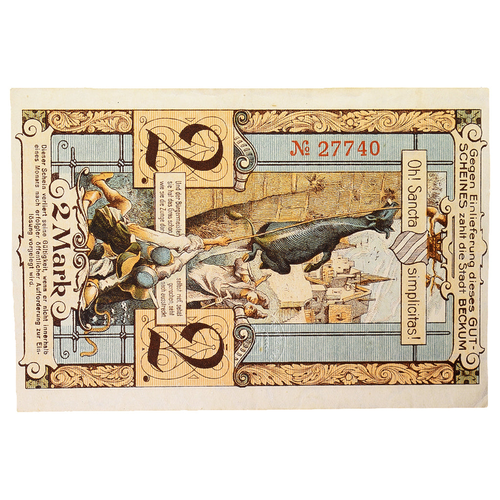 Banknote, Germany, Beckum Stadt, 2 Mark, personnage 1, 1918, UNC(60-62)