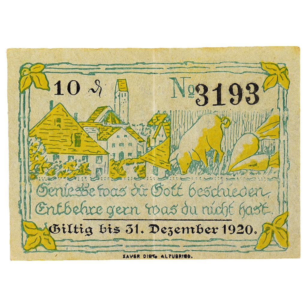 Banknot, Niemcy, Altusried Marktgemeinde, 10 Pfennig, village, 1920, 1920-12-31