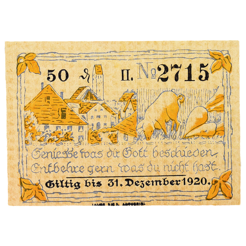 Banconote, Germania, Altusried Marktgemeinde, 50 Pfennig, village, 1920