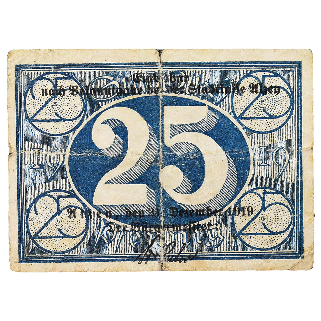 Banconote, Germania, alzey stadt, 25 Pfennig, valeur faciale 2, 1921