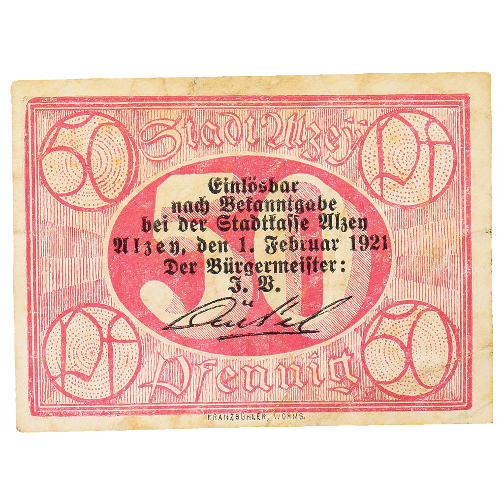 Banconote, Germania, alzey stadt, 50 Pfennig, valeur faciale, 1921, 1921-02-01
