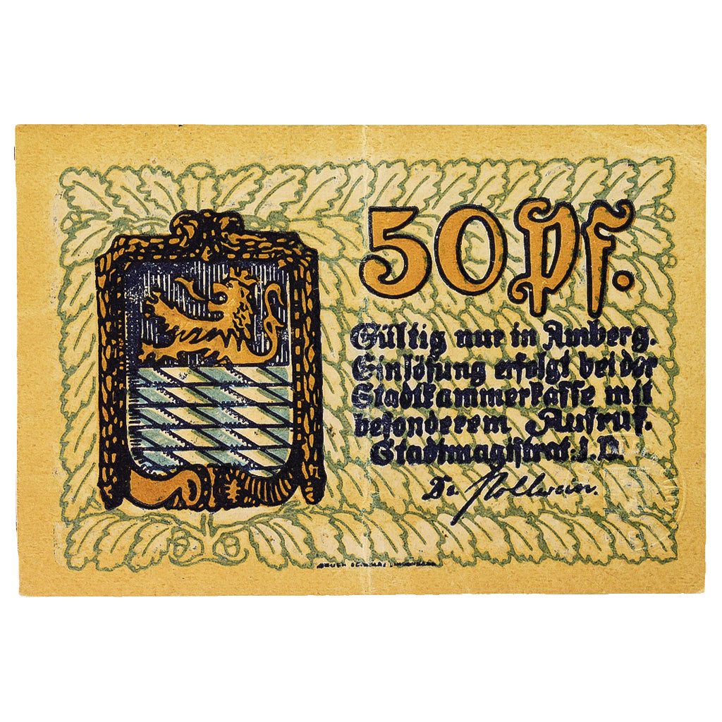 Banconote, Germania, Amberg Stadt, 50 Pfennig, château, 1919, SPL, Mehl:A14.1