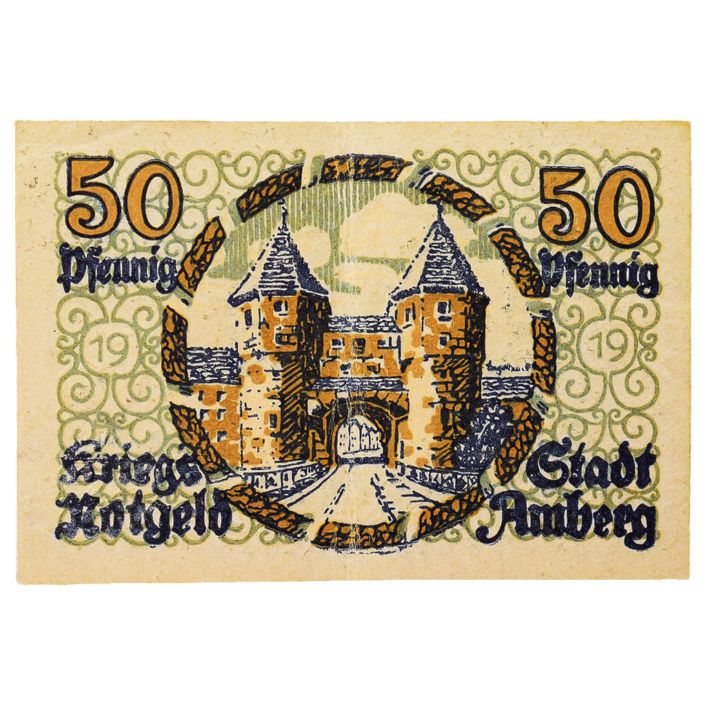 Banconote, Germania, Amberg Stadt, 50 Pfennig, château, 1919, SPL, Mehl:A14.1