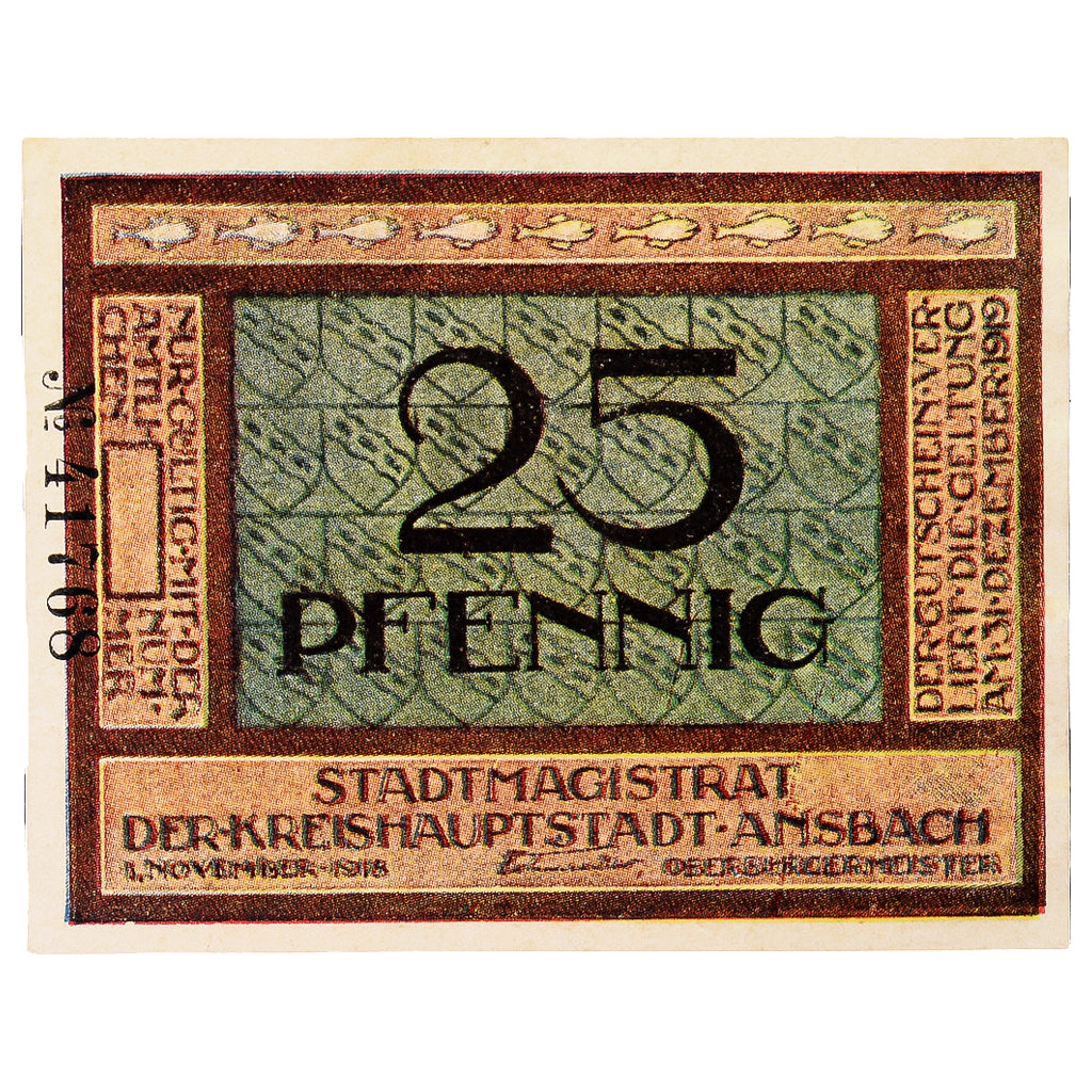 Geldschein, Deutschland, Ansbach Stadt, 25 Pfennig, cavalier, 1919, 1919-12-31