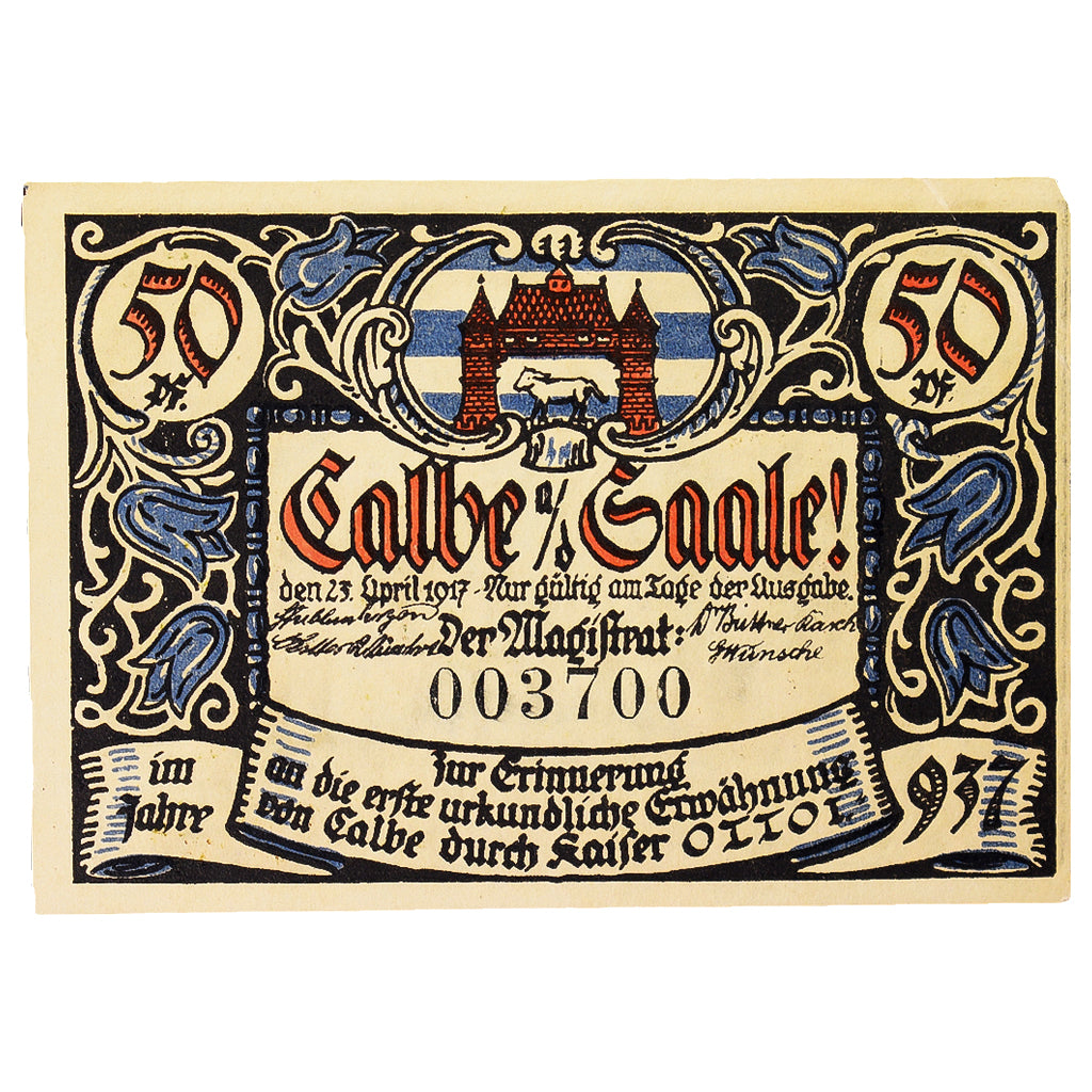 Banconote, Germania, Calbe a.d. Saale Stadt, 50 Pfennig, personnage 2, 1917