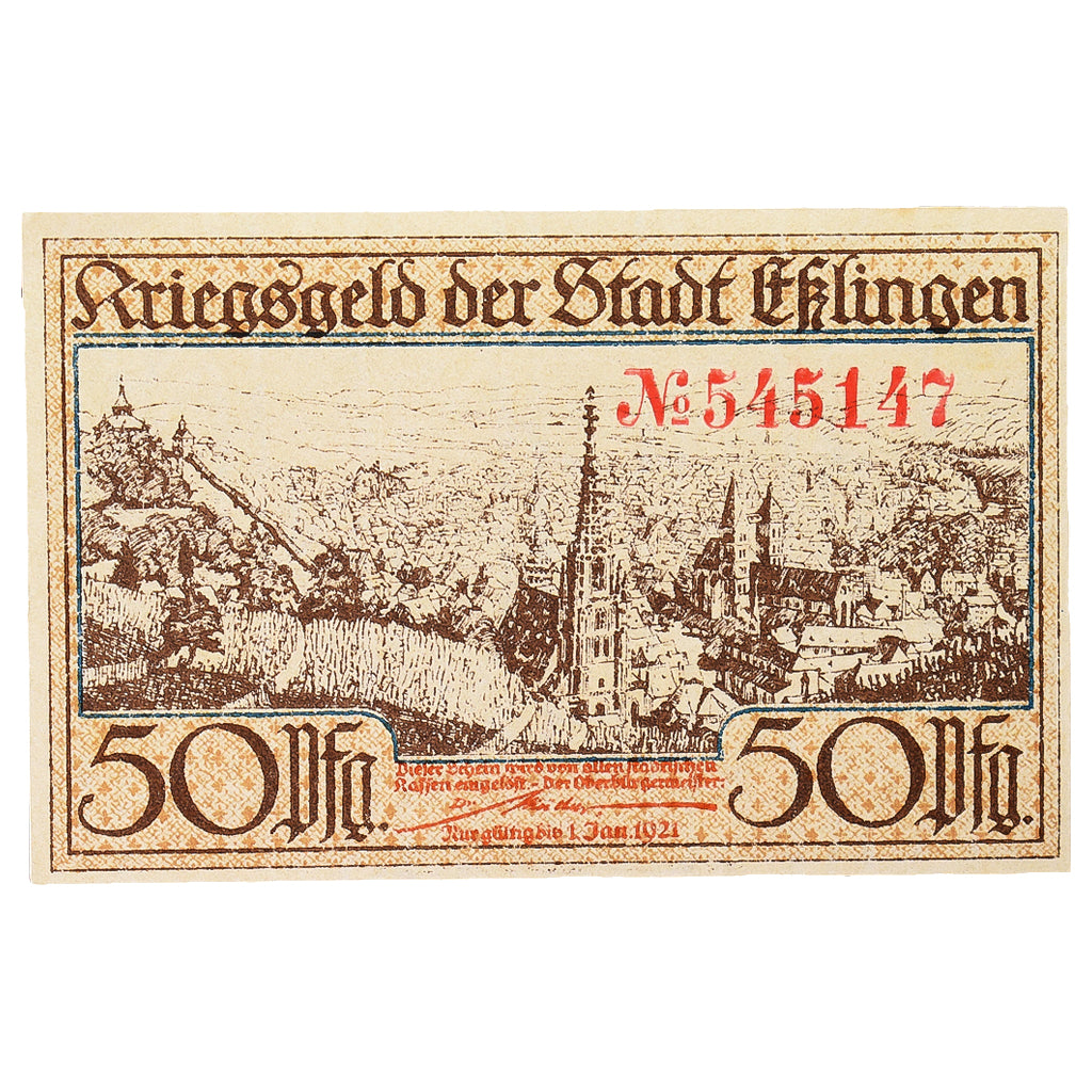 Banconote, Germania, Esslingen Stadt, 50 Pfennig, village, 1919, 1919-09-01