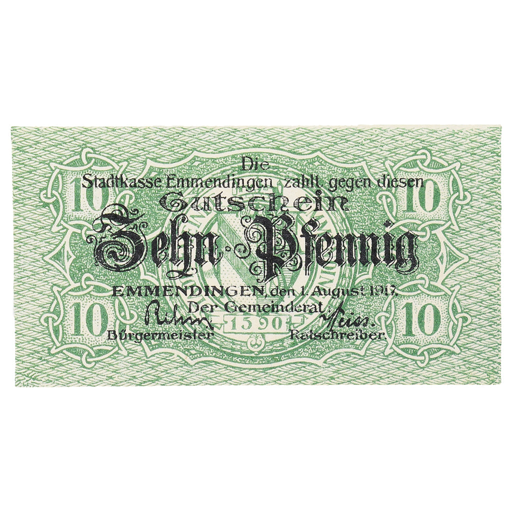 Banconote, Germania, Emmendingen Stadt, 10 Pfennig, valeur faciale, 1917