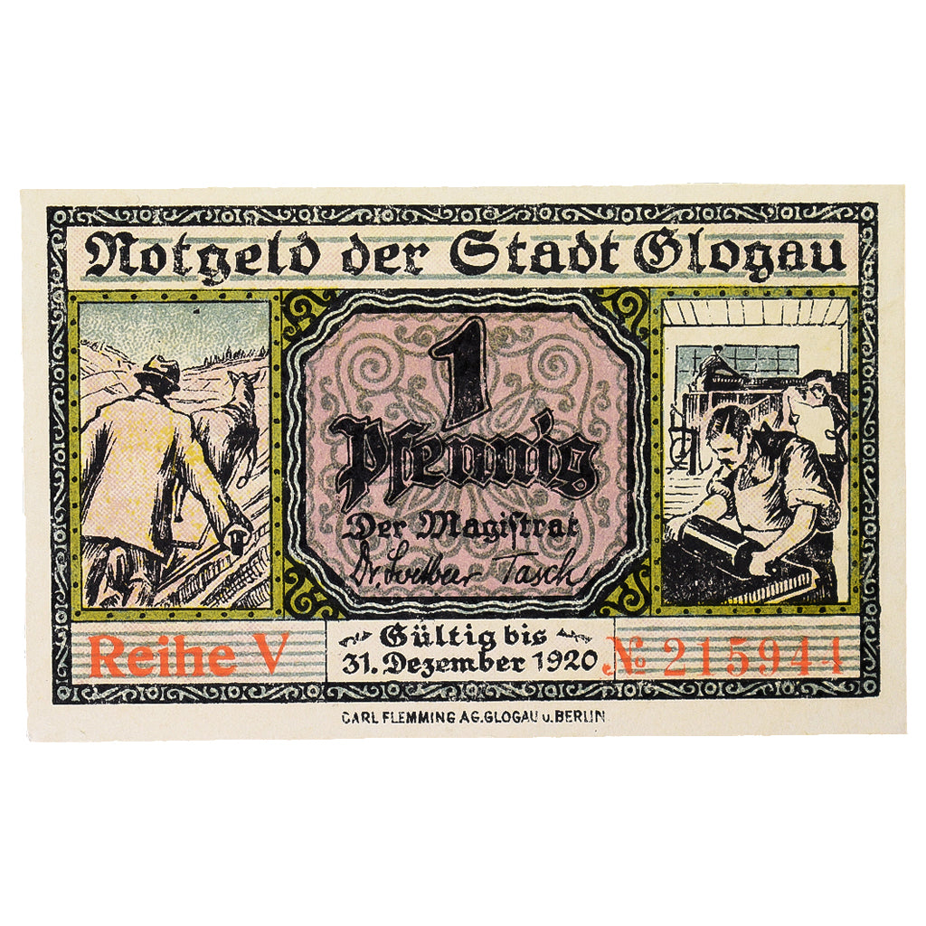 Banknot, Niemcy, Glogau Stadt, 1 Pfennig, bateau, 1920, 1920-12-31, UNC(60-62)