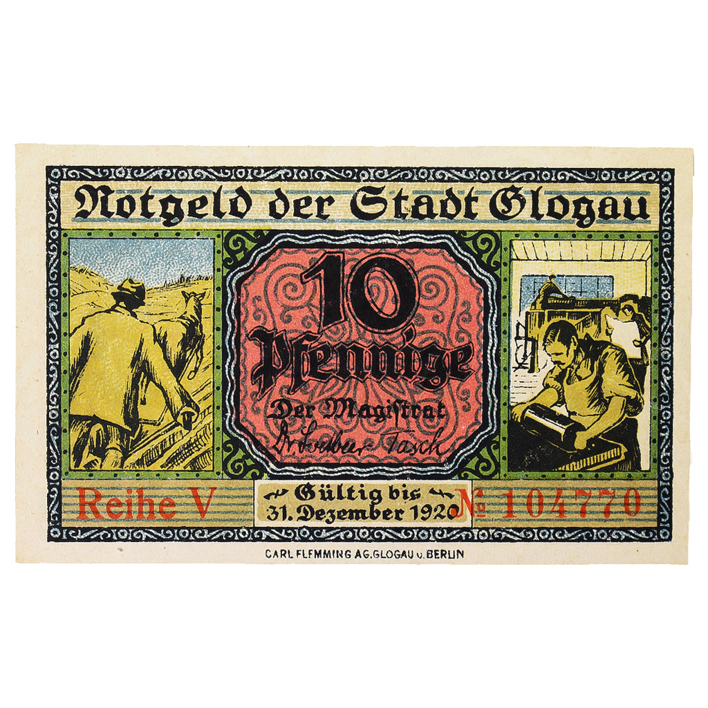 Banconote, Germania, Glogau Stadt, 10 Pfennig, batiment 2, 1920, 1920-12-31