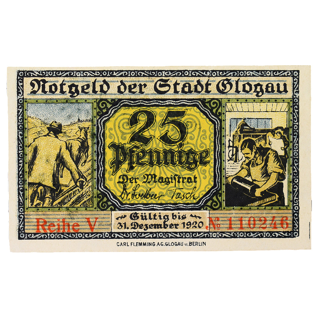 Banconote, Germania, Glogau Stadt, 25 Pfennig, Monument, 1920, 1920-12-31, SPL