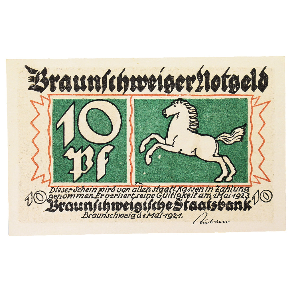 Banconote, Germania, Braunschweig, 10 Pfennig, personnage, 1921, 1921-05-01
