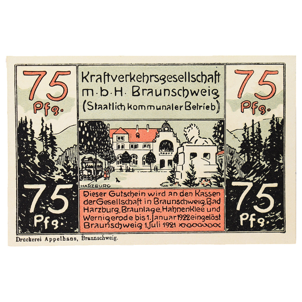 Geldschein, Deutschland, Braunschweig, 75 Pfennig, statue, 1921, 1921-07-01