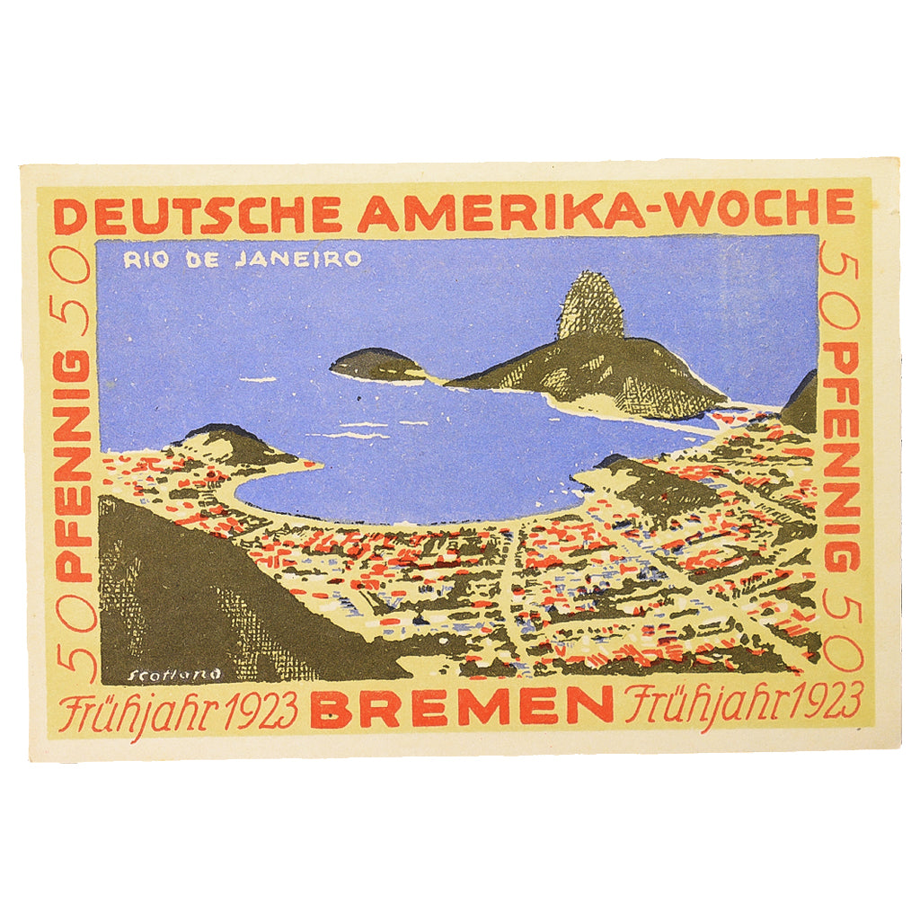 Banconote, Germania, Bremen Deutsche Amerika Woche, 50 Pfennig, village, 1923