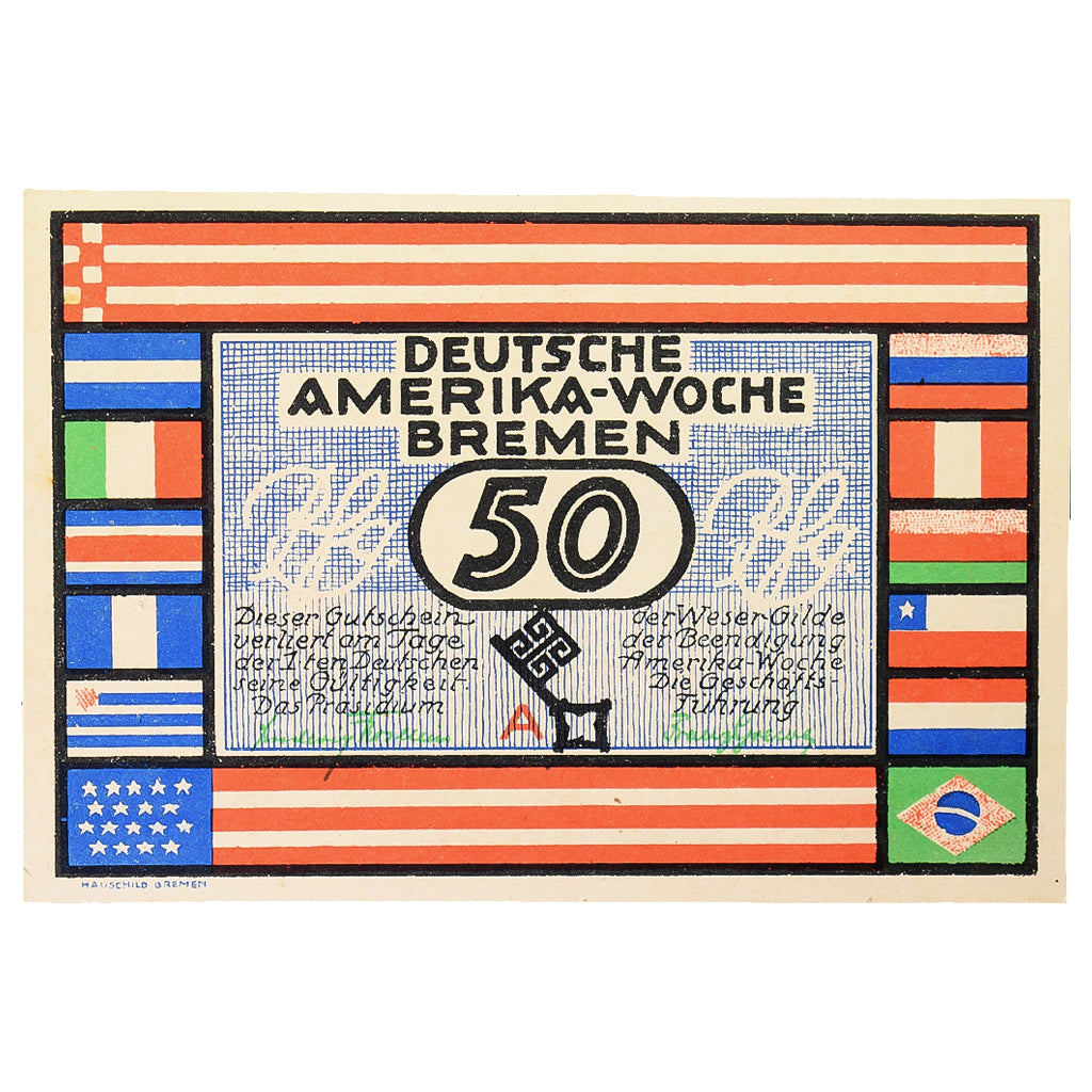 Banconote, Germania, Bremen Deutsche Amerika Woche, 50 Pfennig, Usine, 1923