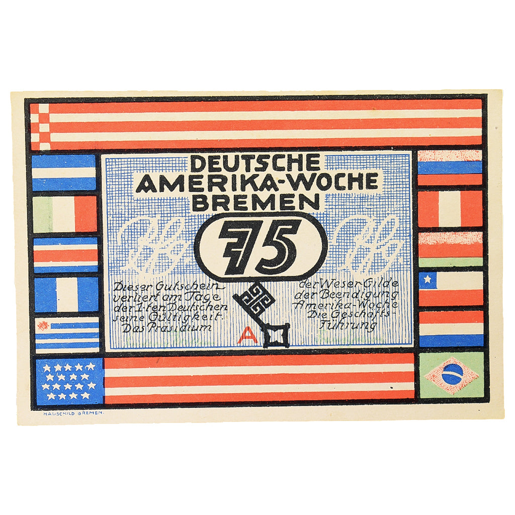 Banconote, Germania, Bremen Deutsche Amerika Woche, 75 Pfennig, bateau, 1923
