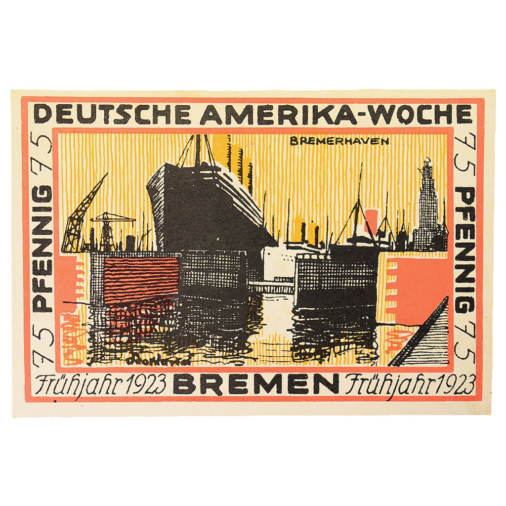 Banconote, Germania, Bremen Deutsche Amerika Woche, 75 Pfennig, bateau, 1923