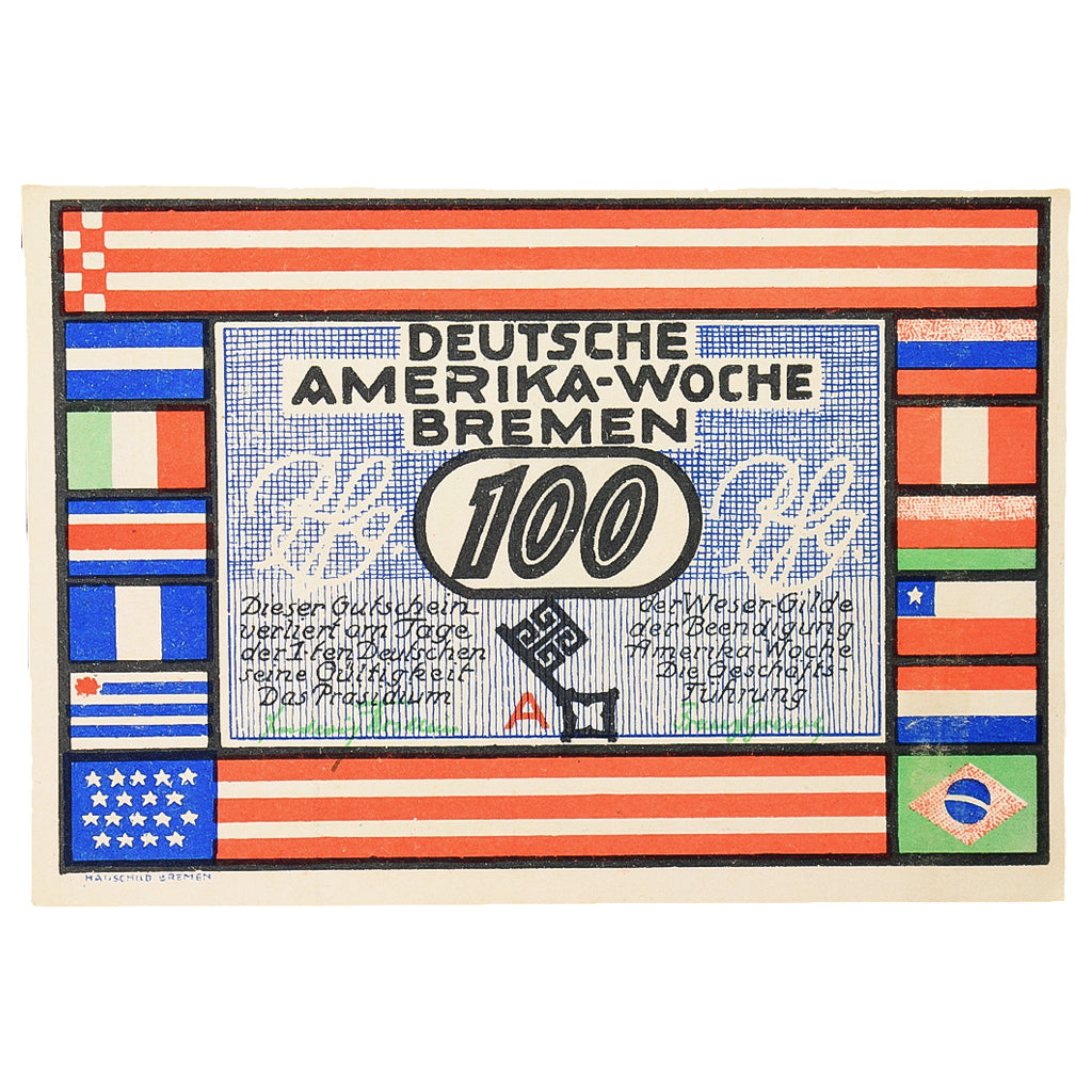 Banknot, Niemcy, Bremen Deutsche Amerika Woche, 100 Pfennig, Batiment, 1923