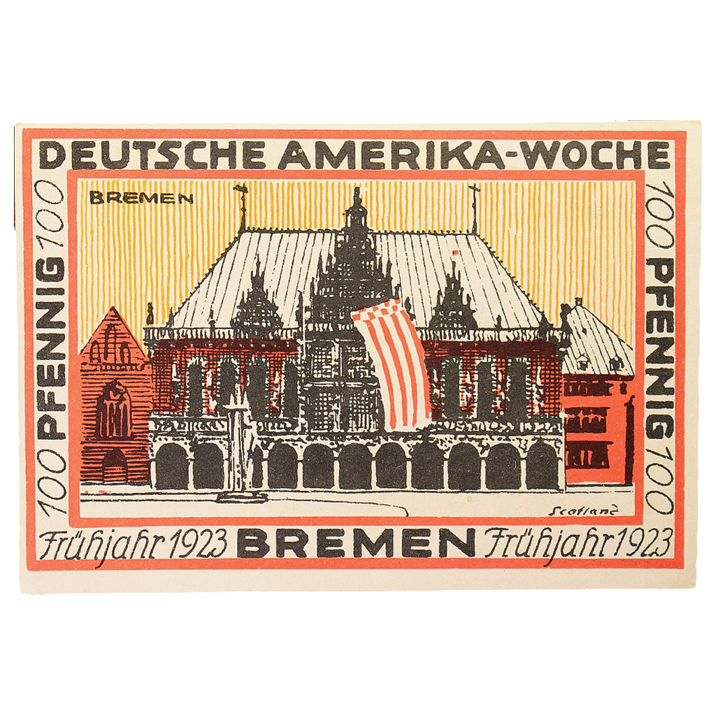 Banknot, Niemcy, Bremen Deutsche Amerika Woche, 100 Pfennig, Batiment, 1923
