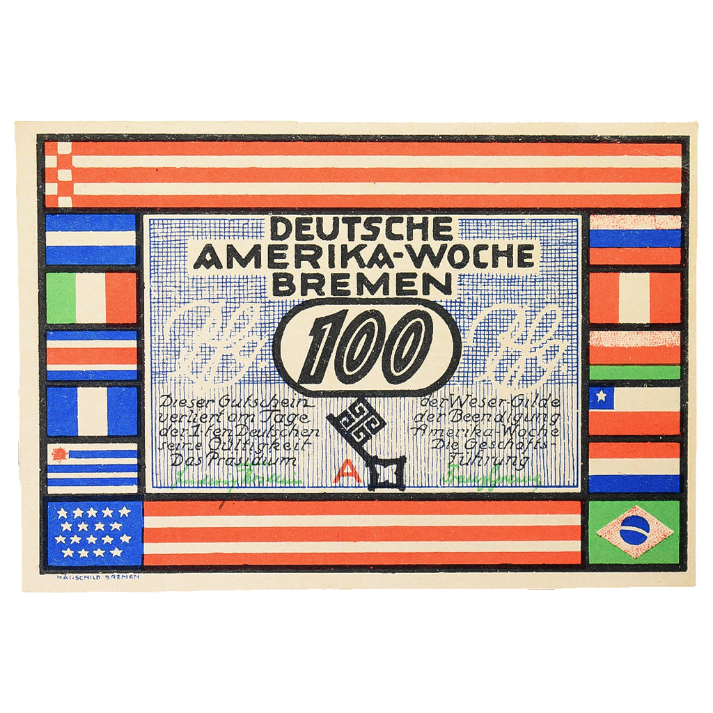 Banconote, Germania, Bremen Deutsche Amerika Woche, 100 Pfennig, batiment 1