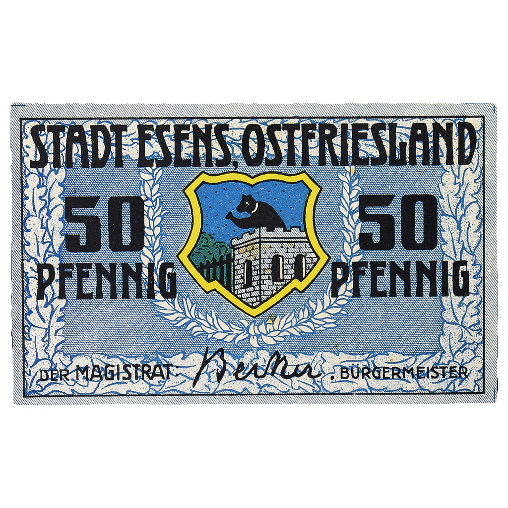Banconote, Germania, Esens Stadt, 50 Pfennig, tour, SPL, Mehl:E29.3
