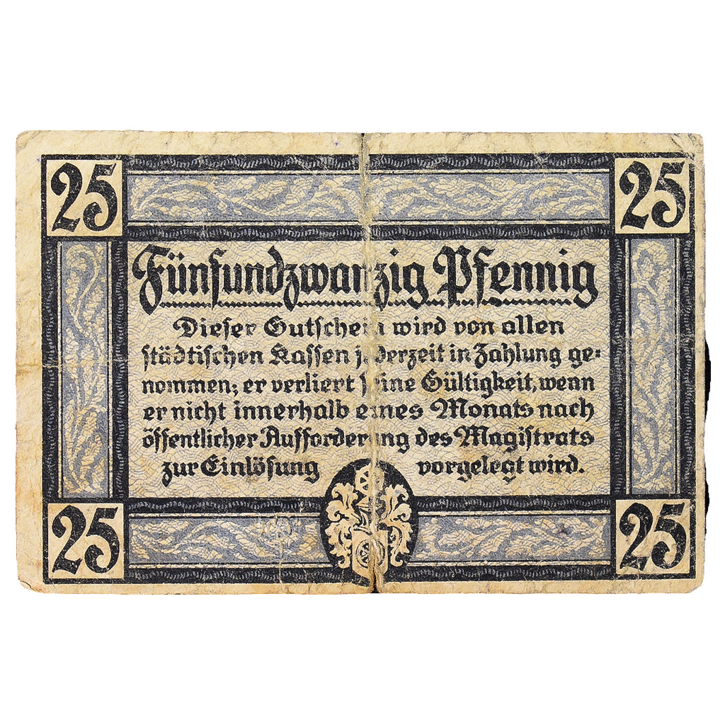 Geldschein, Deutschland, Erfurt Stadt, 25 Pfennig, Eglise, 1920, 1920-04-09, SS