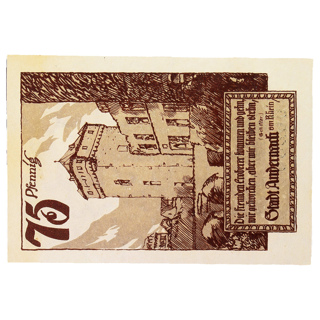 Banconote, Germania, Andernach Stadt, 75 Pfennig, Batiment, 1920, 1920-12-01