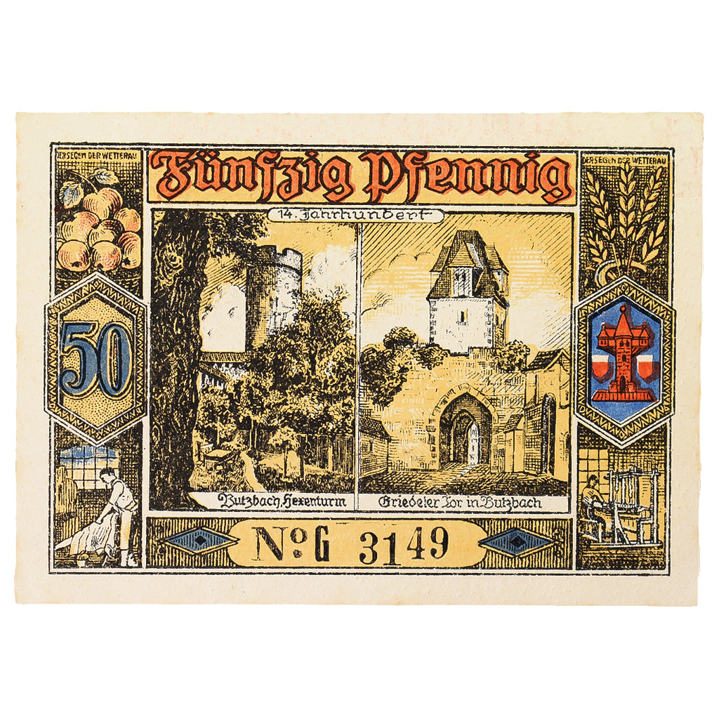 Banconote, Germania, Butzbach Stadt, 50 Pfennig, rempart, 1921, 1921-05-06, SPL