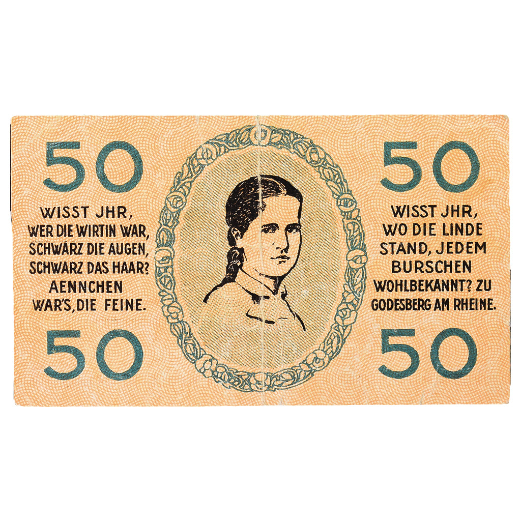 Banconote, Germania, Godesberg Bad Stadt, 50 Pfennig, personnage, 1920