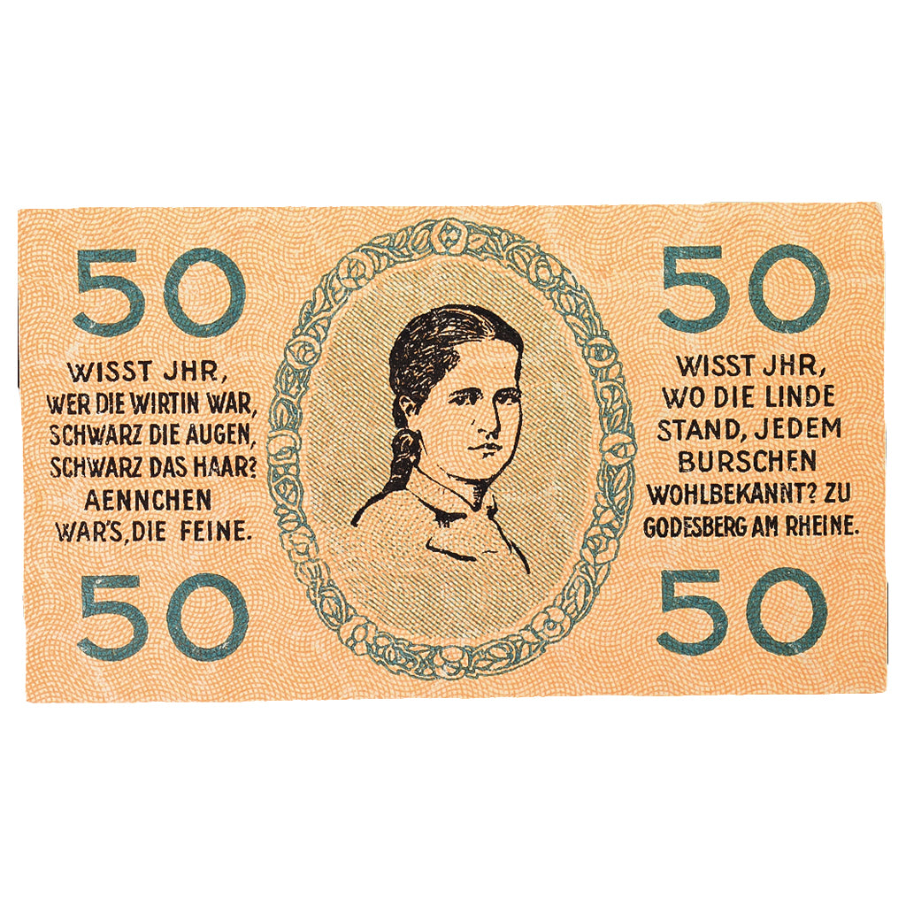 Banconote, Germania, Godesberg Bad Stadt, 50 Pfennig, personnage 4, 1920