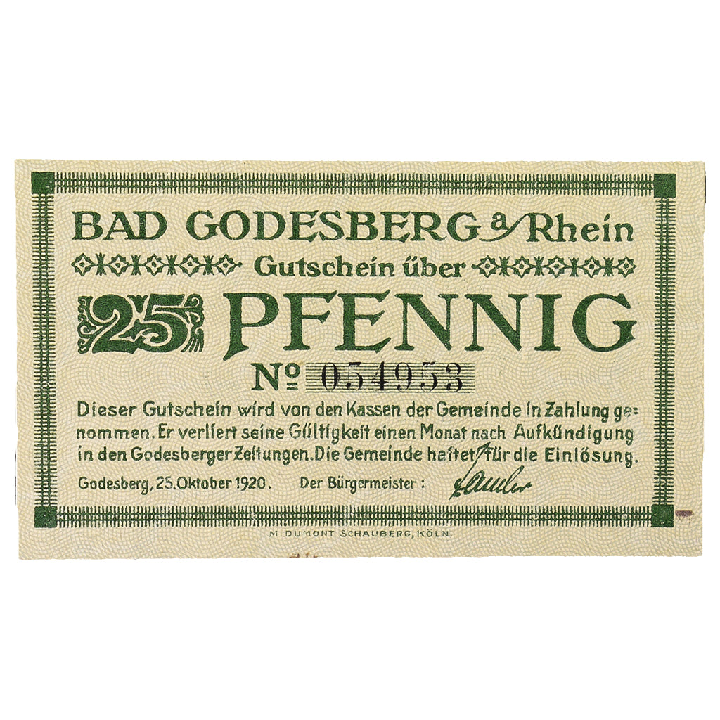 Banconote, Germania, Godesberg, 25 Pfennig, paysage 2, 1920, 1920-10-25, SPL