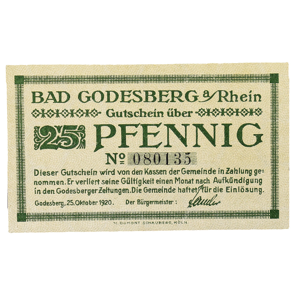 Banconote, Germania, Godesberg, 25 Pfennig, paysage 3, 1920, 1920-10-25, SPL