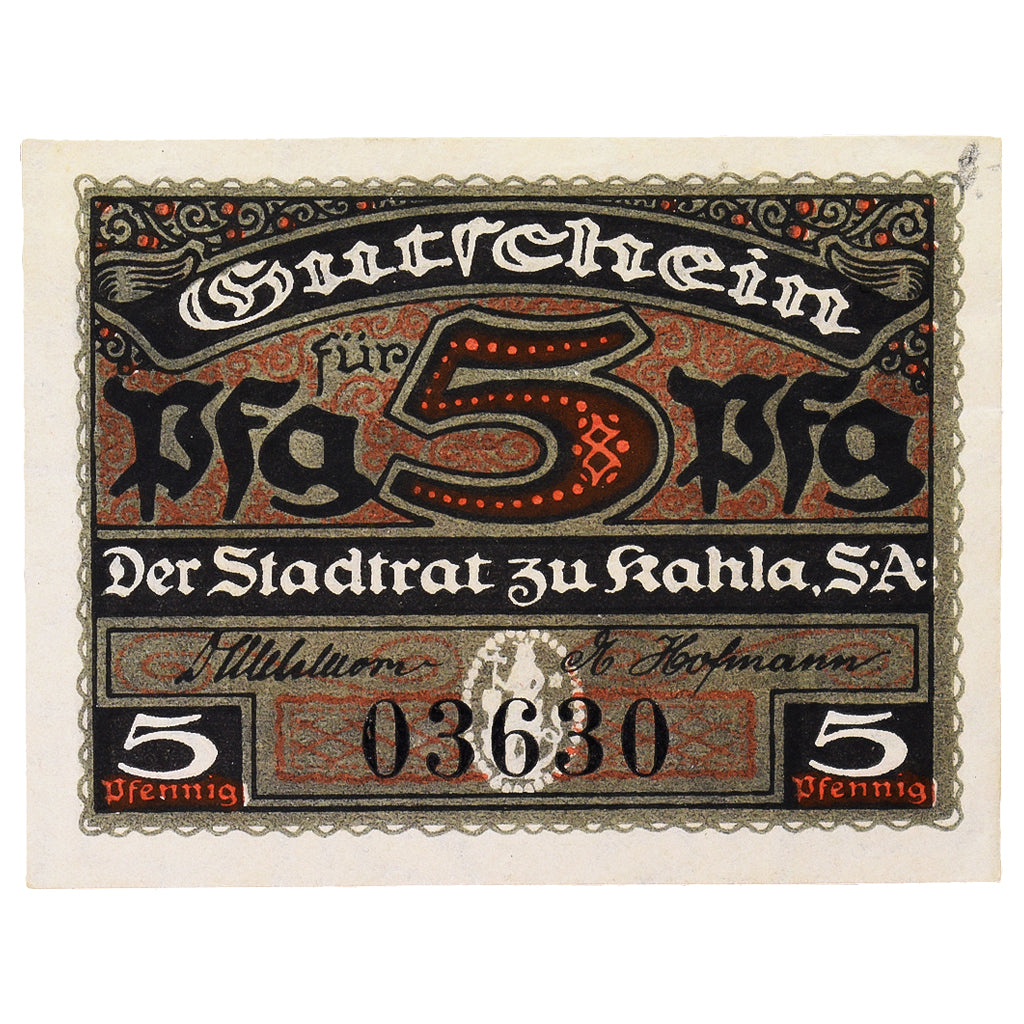 Banconote, Germania, Kahla, 5 Pfennig, rempart, 1920, SPL, Mehl:K1.8