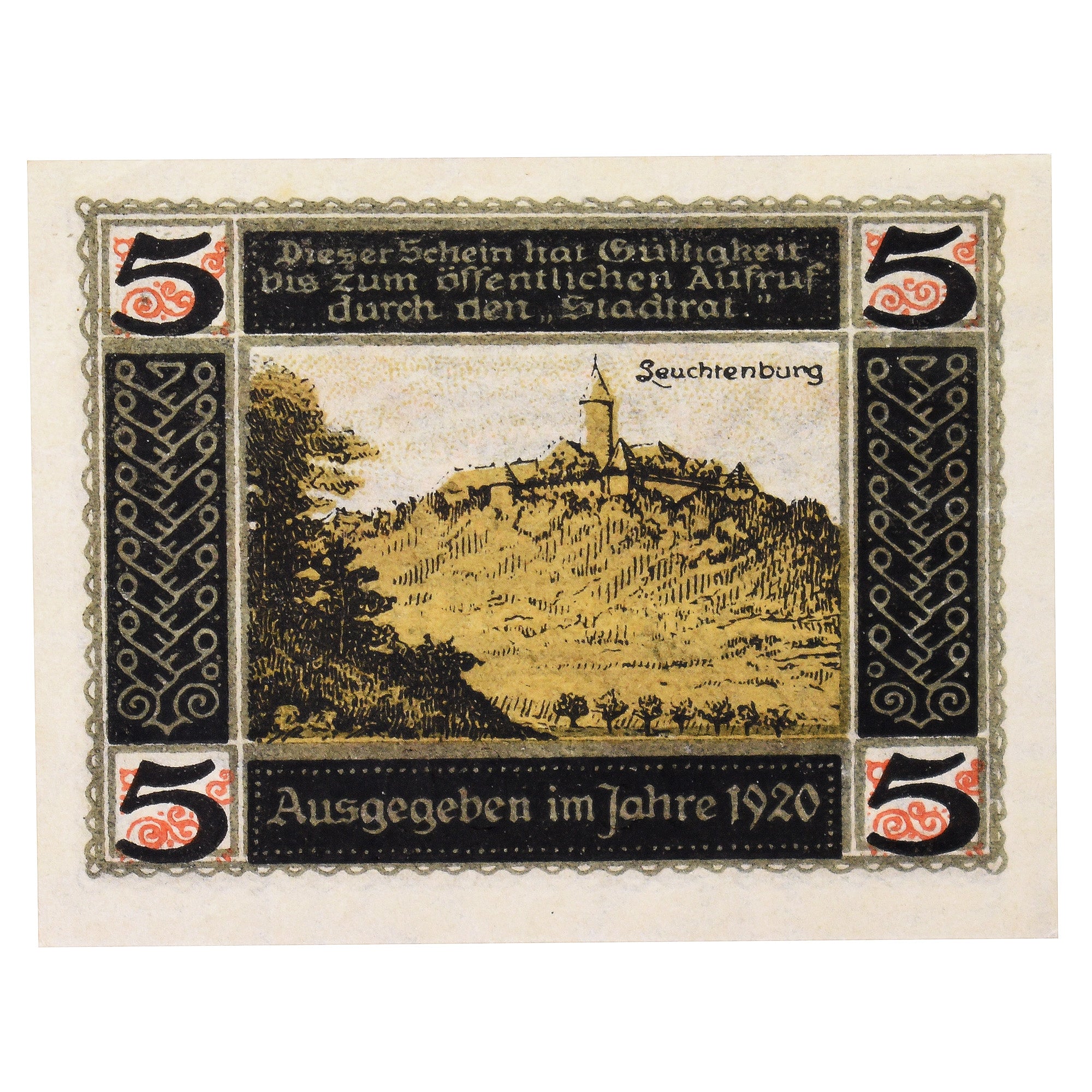 Banconote, Germania, Kahla, 5 Pfennig, rempart, 1920, SPL, Mehl:K1.8