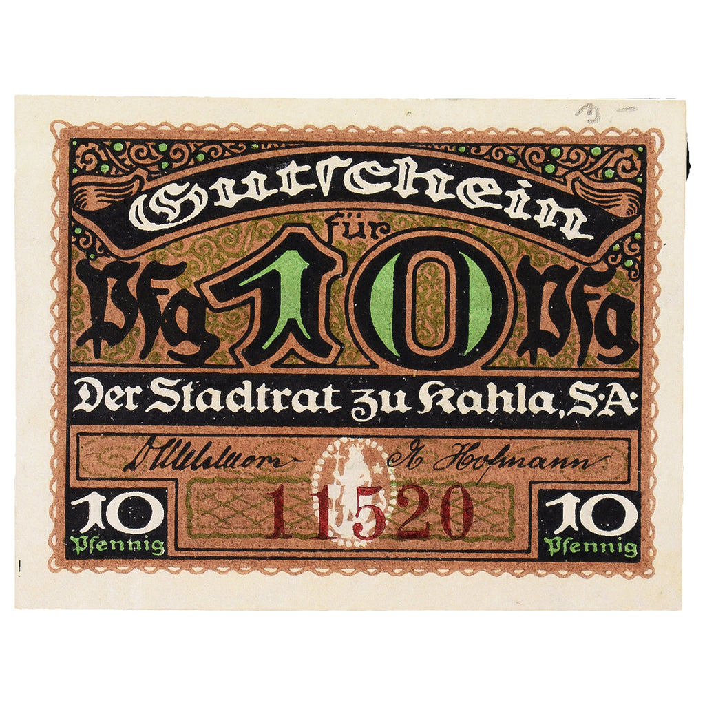 Banconote, Germania, Kahla, 10 Pfennig, rempart, 1920, SPL, Mehl:K1.8