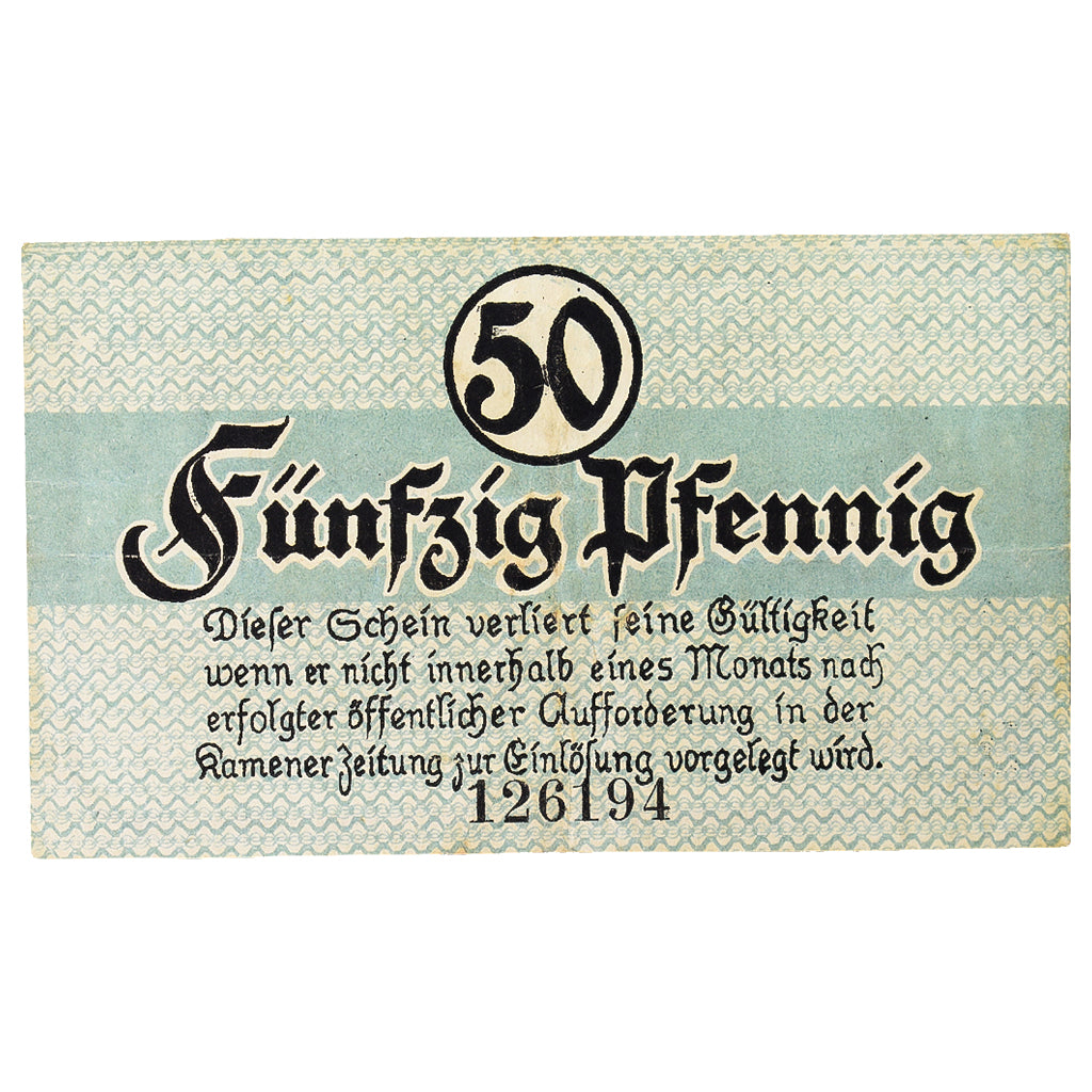 Banknot, Niemcy, Kamen Stadt, 50 Pfennig, Texte, 1920, 1920-04-01, UNC(60-62)