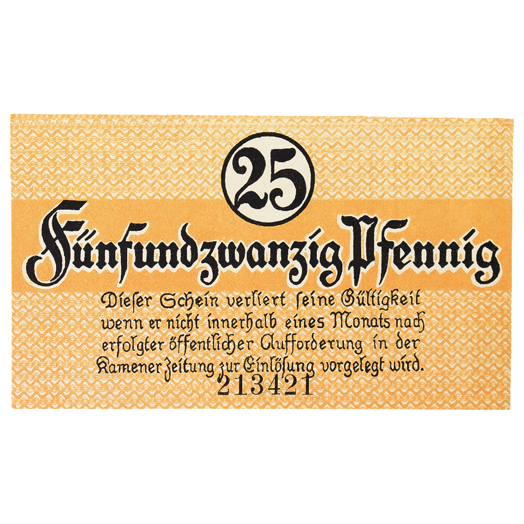 Banknot, Niemcy, Kamen Stadt, 25 Pfennig, Texte, 1920, 1920-04-01, UNC(60-62)