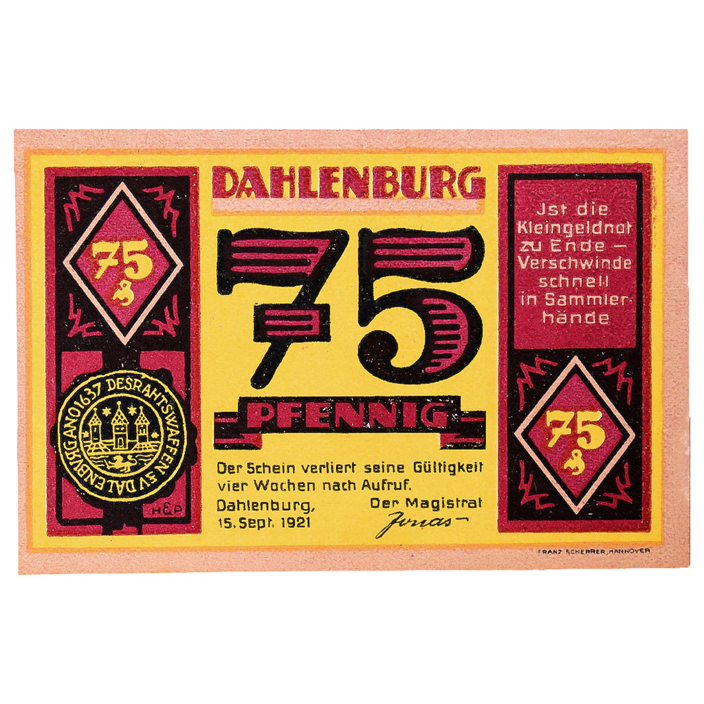 Geldschein, Deutschland, Dahlenburg, 75 Pfennig, personnage, 1921, 1921-09-15