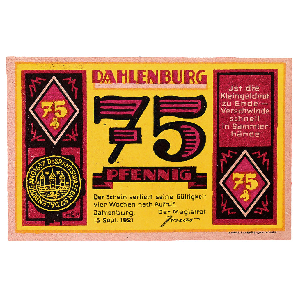 Banconote, Germania, Dahlenburg, 75 Pfennig, personnage 1, 1921, 1921-09-15