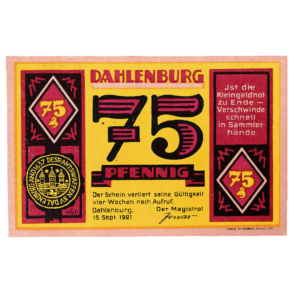 Geldschein, Deutschland, Dahlenburg, 75 Pfennig, personnage 2, 1921, 1921-09-15